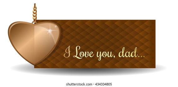 Father's Day card. Golden heart and greeting inscription on a red abstract background - Happy Father's Day. Vector illustration