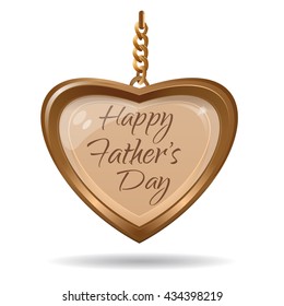 Father's Day card. Golden heart and greeting inscription. Gold medallion in the shape of a heart with an inscription - Happy Father's Day. Vector illustration