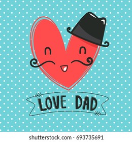 Father's day card, Happy heart and mustache on polka dot background illustration vector.