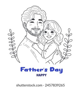 Father's day card, line art style, father and daughter