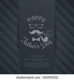 Father's Day card. Pipe, mustache, glasses, bow tie and greeting inscription - Happy Father's Day. Vector illustration