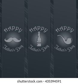 Father's Day card. Pipe, mustache, beer bottle and greeting inscription - Happy Father's Day. Vector illustration