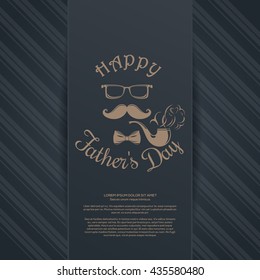 Father's Day card. Pipe, mustache, glasses, bow tie and greeting inscription - Happy Father's Day. Vector illustration