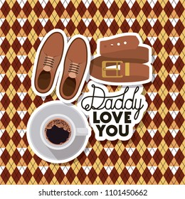 fathers day card with set accessories over textile background