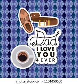 fathers day card with set accessories over textile background