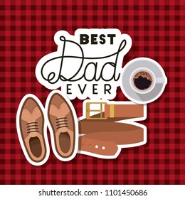 fathers day card with set accessories over textile background