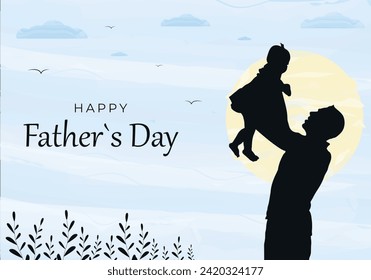 Father's Day card. Silhouette of people. Watercolor style. Vector illustration