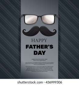 Father's Day card. Smoking pipe, mustache, glasses, bow tie and greeting inscription - Happy Father's Day. Elegant lettering on a retro background. Vector template 1