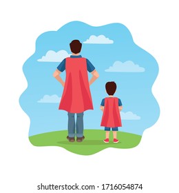 fathers day card with super dad and son characters vector illustration design