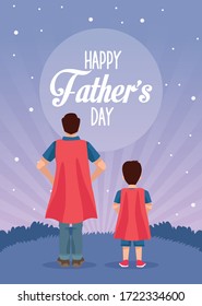 fathers day card with super dad and son characters vector illustration design