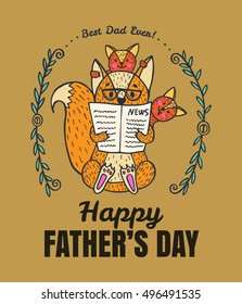 Father's Day card. Vector illustrated card with fox character family.