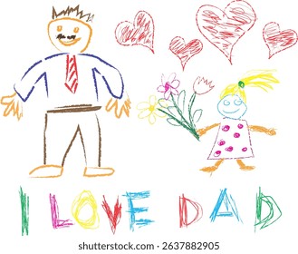 fathers day card vector kids hand drawn - i love dad