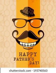 Fathers day card in vintage hipster style.