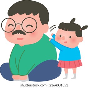 Father's Day cartoon character, filial daughter helping father massage the back vector illustration