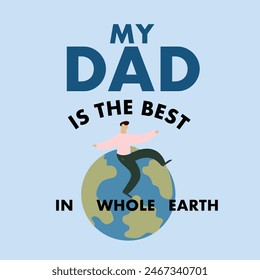 Father's Day cartoon holiday illustration for banner. Father's Day vector Calligraphy greeting cards. Flat cartoon father characters. Best dad illustration 