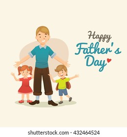 father's day. Cartoon Illustration with dad, son and daughter