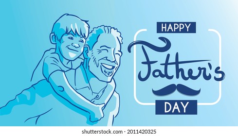 Father's Day Celebration Banner. Ideal material for gift cards and for retail and special offers. Vector illustration, son and father.