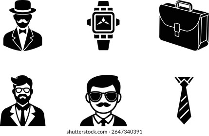 Father's Day Celebration Elements Icon Set Vector.