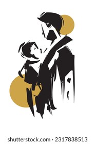 father's Day celebration, emotional abstract artworkFather and Son Poster abstract ink drawing vector art fathers day greetings