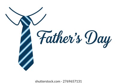 Father's Day celebration graphic featuring stylish navy-blue striped tie with elegant script typography in clean modern vector design