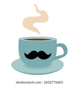 Father's Day celebration. Happy Father’s Day greeting design. Black mustache silhouette on cup isolated on white background. Vector illustration