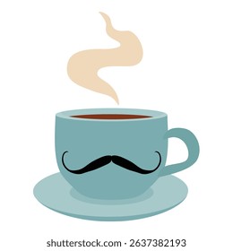 Father's Day celebration. Happy Father’s Day greeting design. Black mustache silhouette on cup isolated on white background. Vector illustration