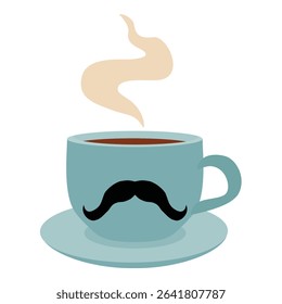 Father's Day celebration. Happy Father’s Day greeting design. Black mustache silhouette on cup isolated on white background. Vector illustration