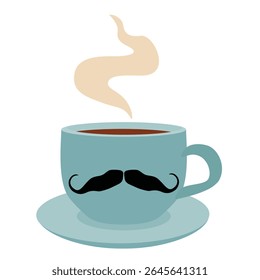 Celebração do Dia dos Pais. Feliz Dia dos Pais cumprimentando o design. Silhueta de bigode preto na xícara isolada no fundo branco. Ilustração vetorial