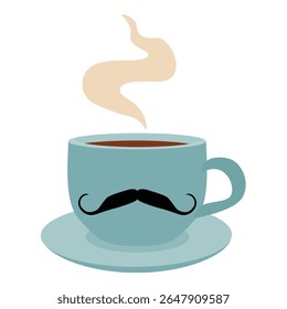 Celebração do Dia dos Pais. Feliz Dia dos Pais cumprimentando o design. Silhueta de bigode preto na xícara isolada no fundo branco. Ilustração vetorial