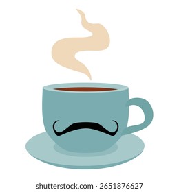 Father's Day celebration. Happy Father’s Day greeting design. Black mustache silhouette on cup isolated on white background. Vector illustration