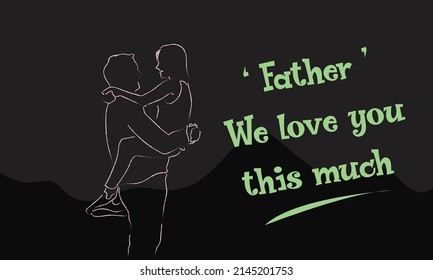 Father's Day celebration, line drawing of father holding child.