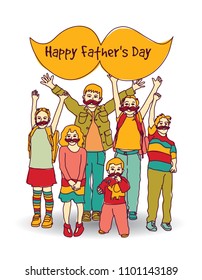 Fathers day children moustache greeting card isolate