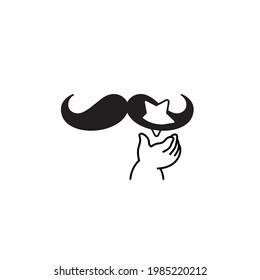 Father's day. The child's hand is playing with the dad's mustache. The star as a gift to the parent. Birthday logo, symbol, icon. Illustration, isolated vector.