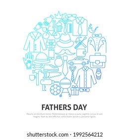 Fathers Day Circle Concept. Vector Illustration of Outline Design.