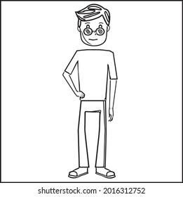 Father's Day Coloring Pages. Father's Day Card. Dad Standing. Black and white, linear, image. For the design of coloring books, prints, posters, stickers, tattoos...
