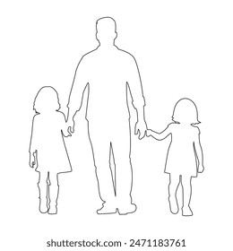 Father's Day Coloring Pages. Father's Day Card.Dad, Son  Daughter Standing. Black and white, linear, image. For the design of coloring books, prints, coloring , color, vector, fathers day