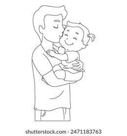 Father's Day Coloring Pages. Father's Day Card.Dad, Son  Daughter Standing. Black and white, linear, image. For the design of coloring books, prints, coloring , color, vector, fathers day