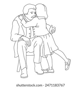 Father's Day Coloring Pages. Father's Day Card.Dad, Son  Daughter Standing. Black and white, linear, image. For the design of coloring books, prints, coloring , color, vector, fathers day