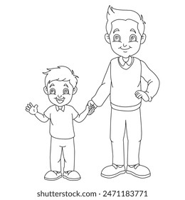 Father's Day Coloring Pages. Father's Day Card.Dad, Son  Daughter Standing. Black and white, linear, image. For the design of coloring books, prints, coloring , color, vector, fathers day
