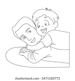 Father's Day Coloring Pages. Father's Day Card.Dad, Son  Daughter Standing. Black and white, linear, image. For the design of coloring books, prints, coloring , color, vector, fathers day