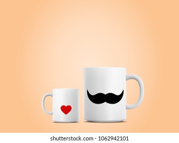 Father's Day concept art with two mugs, one depicting the father and the other depicting the daughter- Vector Illustration