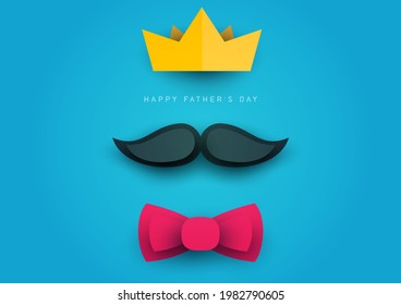 Father's day concept composition in minimalistic modern paper cut style. Horizontal background template for card, banner, poster, cover. Bright design element. Creative vector illustration.