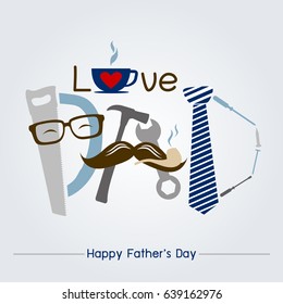 Fathers day concept design of tools and necktie with mustache vector illustration