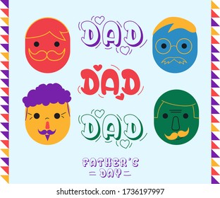 Father's Day Concept. Different Father Types. Cartoon style emoji. Vector Illustration