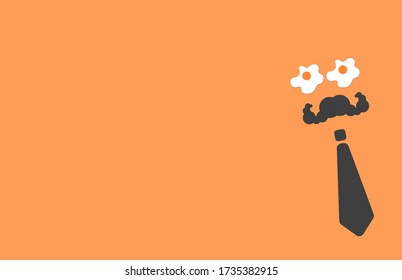 father's day concept illustration vector. eggs eye, tie and mustache on orange background. flat design