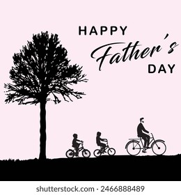 Father's Day concept that son and daughter cycling with their father, silhouettes of father, daughter and son, Father's Day Vector, Illustrator