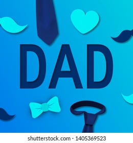 Father's day concept. Vector typography with heart, tie, mustache and bow tie for designs, greeting cards, banners etc.