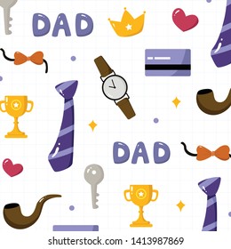 Father's Day Cute Pattern with Tie and Trophy