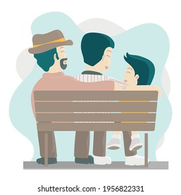 Father's day , cute style characters, flat design cartoon, three generation of family, grandfather, father and son staying together