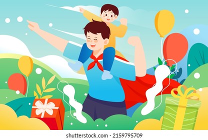 Father's day dad playing with his child, parent-child interaction, vector illustration